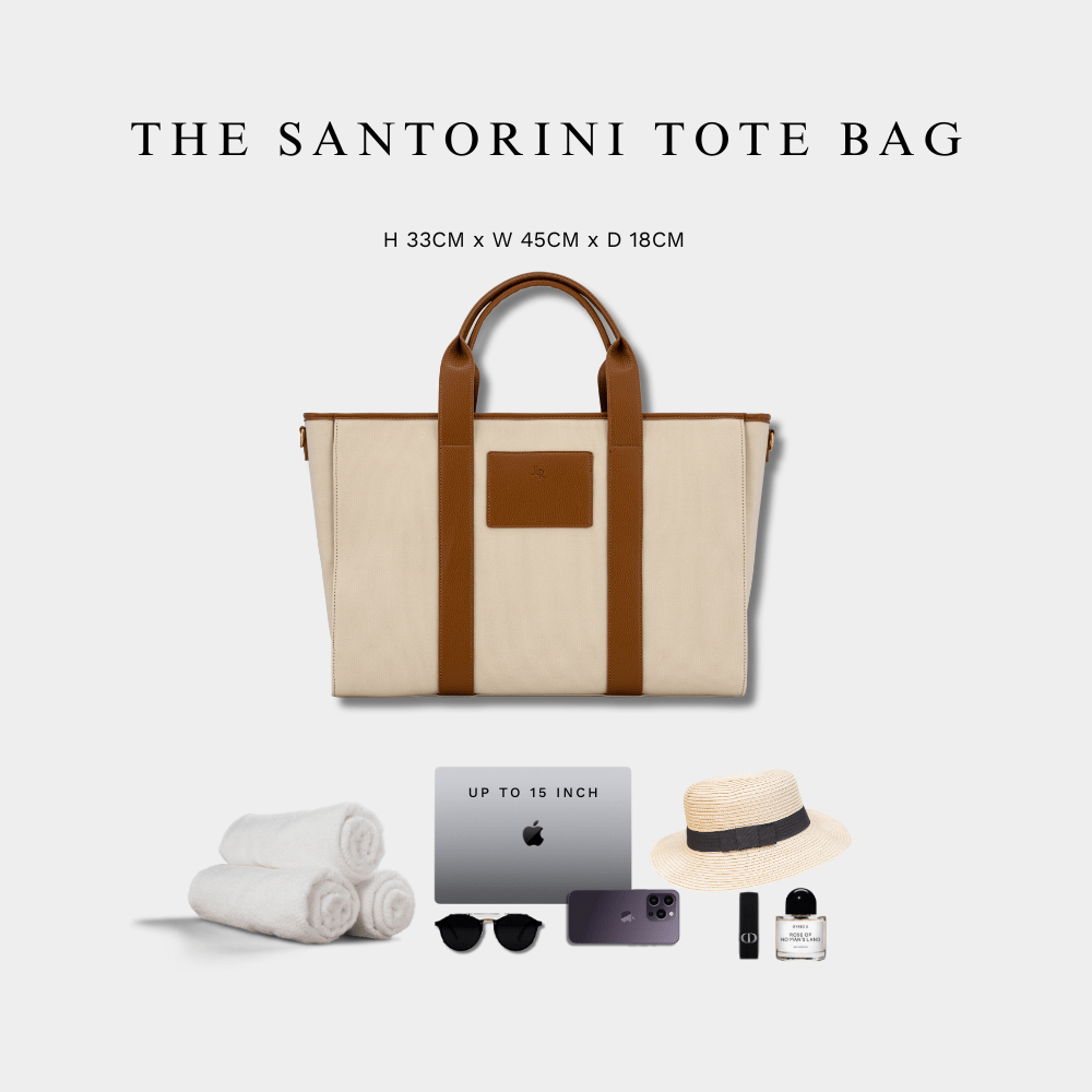 Santorini Maxi Tan Luxe Vegan Leather And Canvas Tote Bag - Tan - JLR London