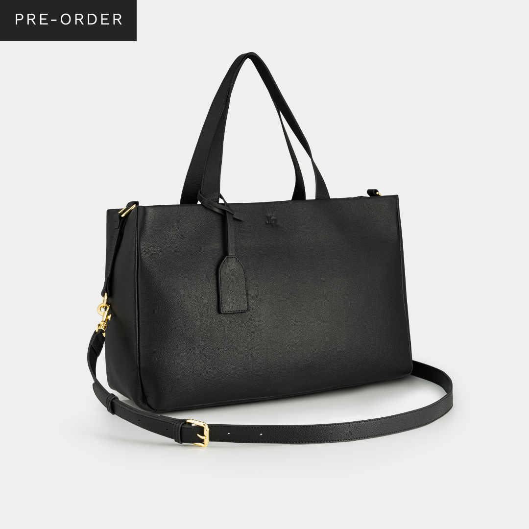 Stella large luxe leather tote bag Black