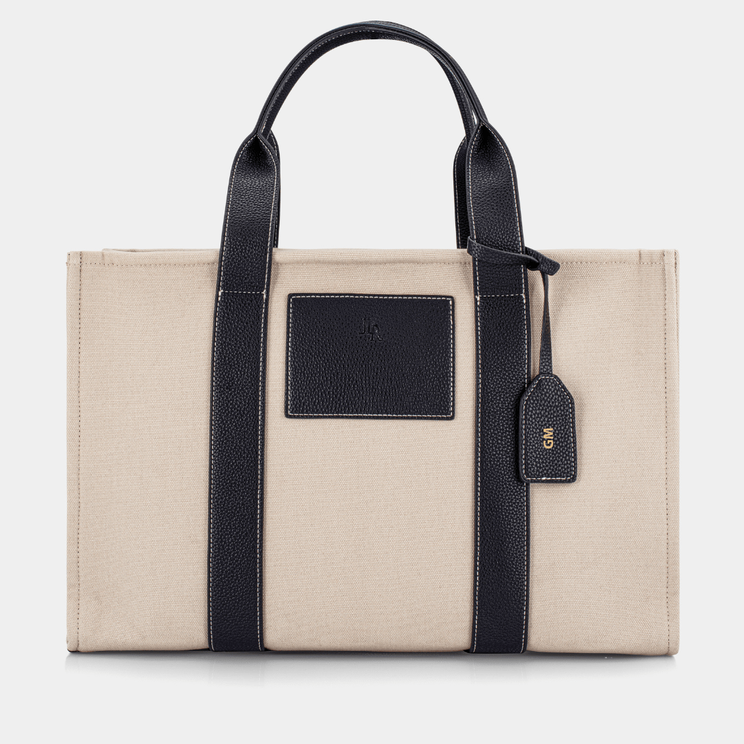 Porto Maxi Luxe Vegan Leather And Canvas Tote Bag - Black - JLR London