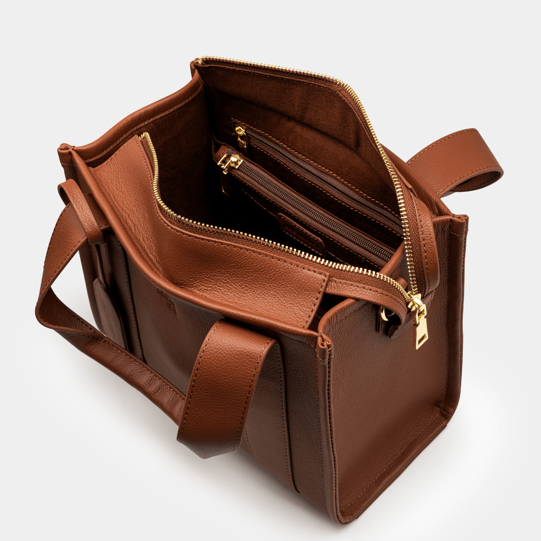 Mini Taylor Luxe Leather Tote Bag - Tan - JLR London