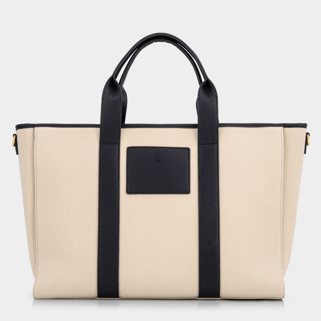 Santorini Maxi Luxe Vegan Leather And Canvas Tote Bag - Black