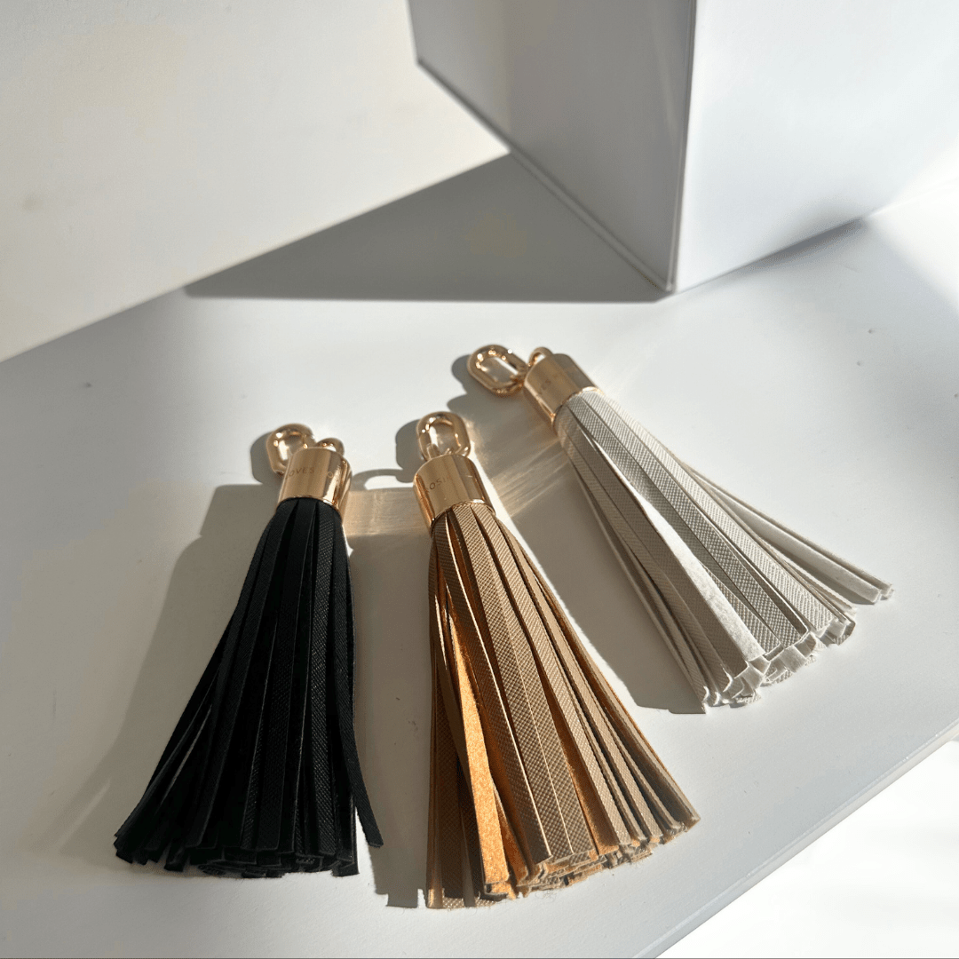 Luxe Mocha Vegan Leather Tassel Keyring - JLR London