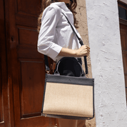 Capri Midi Black Luxe Vegan Leather And Raffia Tote Bag - Black - JLR London