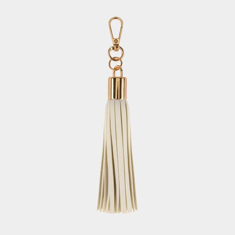 Luxe Ecru Vegan Leather Tassel Keyring - JLR London