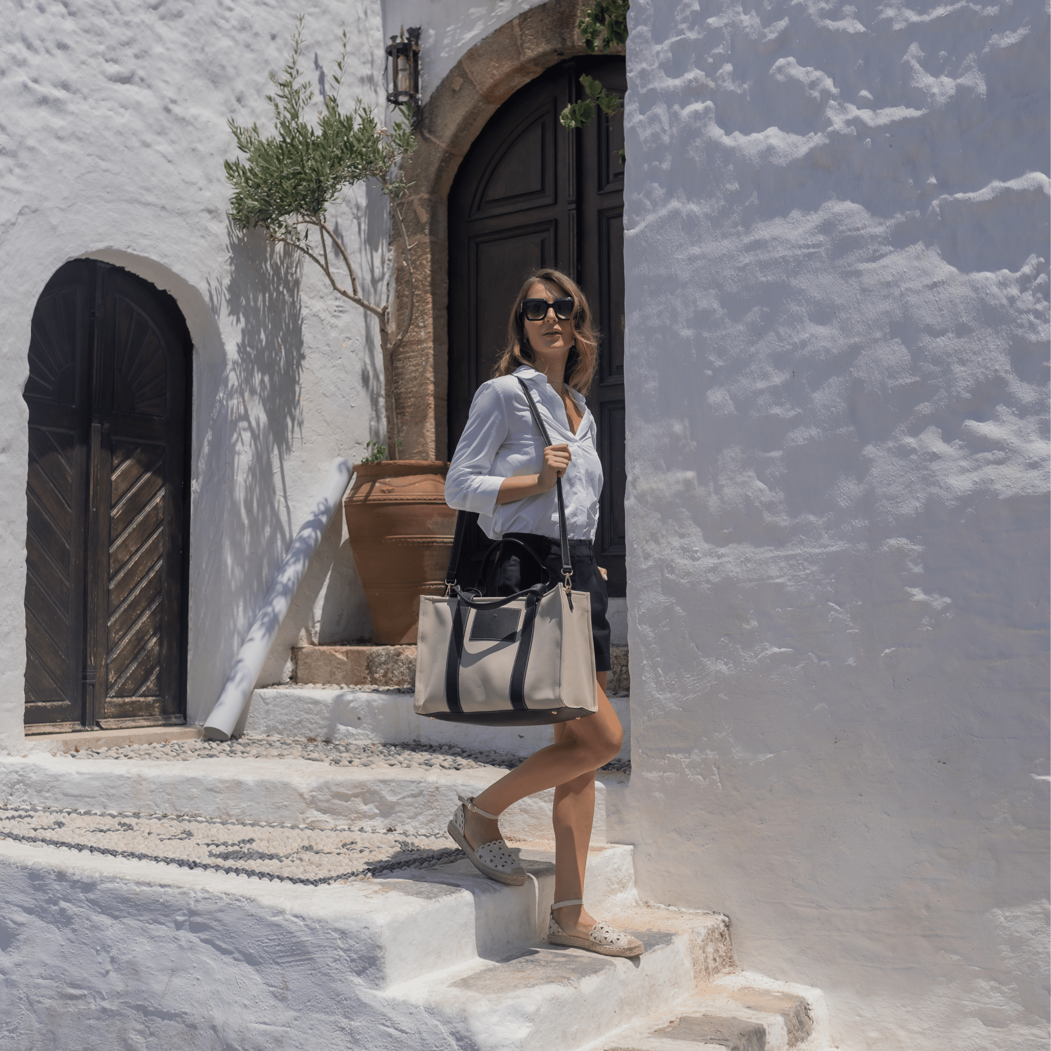 Porto Maxi Luxe Vegan Leather And Canvas Tote Bag - Black - JLR London