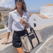 Porto Maxi Luxe Vegan Leather And Canvas Tote Bag - Black - JLR London