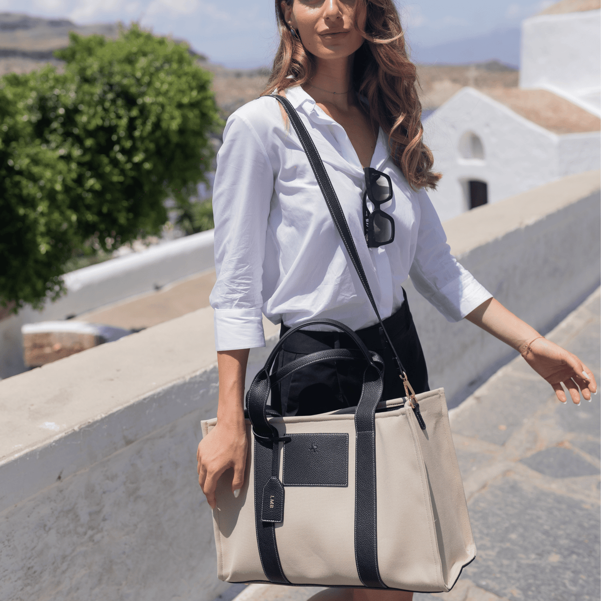 Porto Maxi Luxe Vegan Leather And Canvas Tote Bag - Black - JLR London