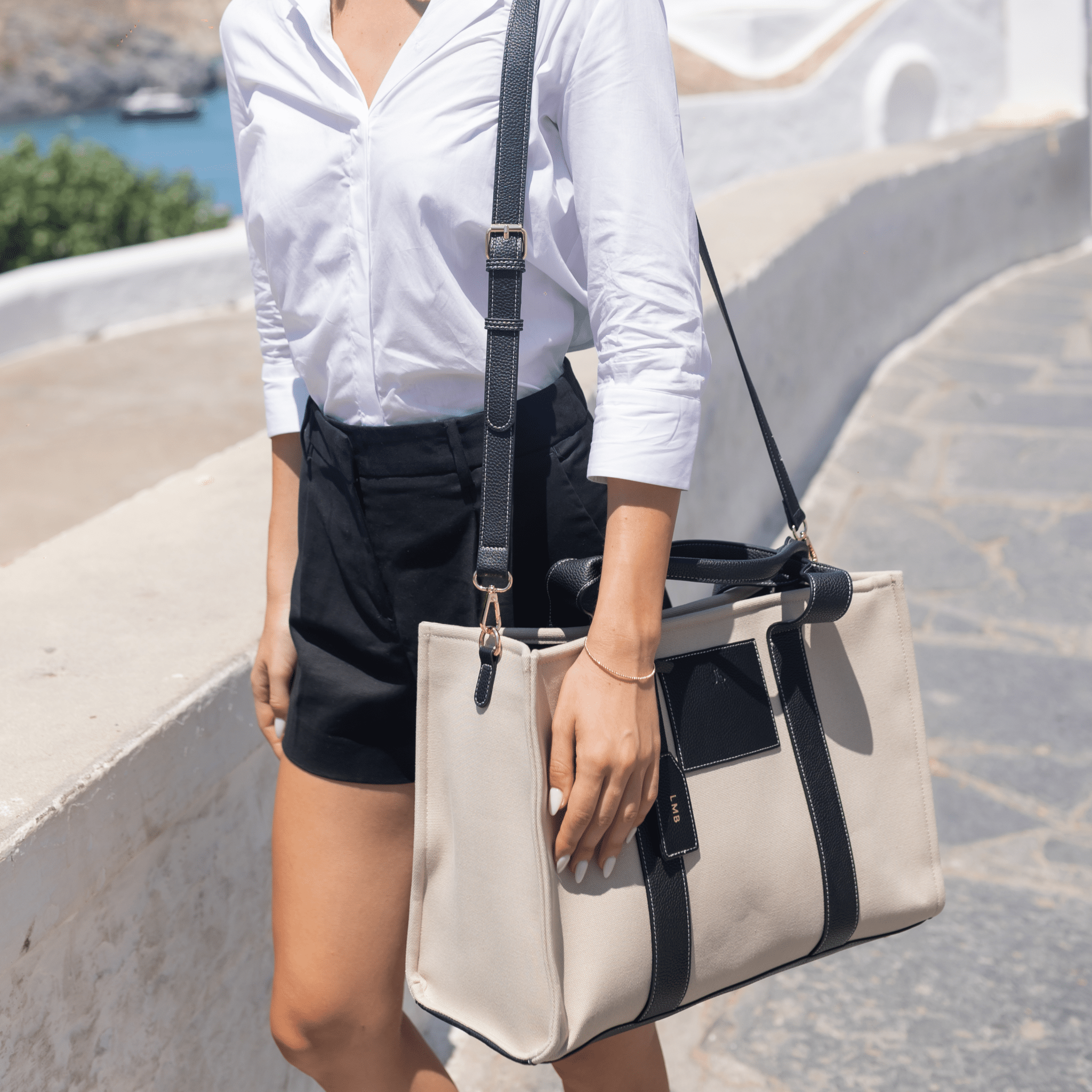 Porto Maxi Luxe Vegan Leather And Canvas Tote Bag - Black - JLR London