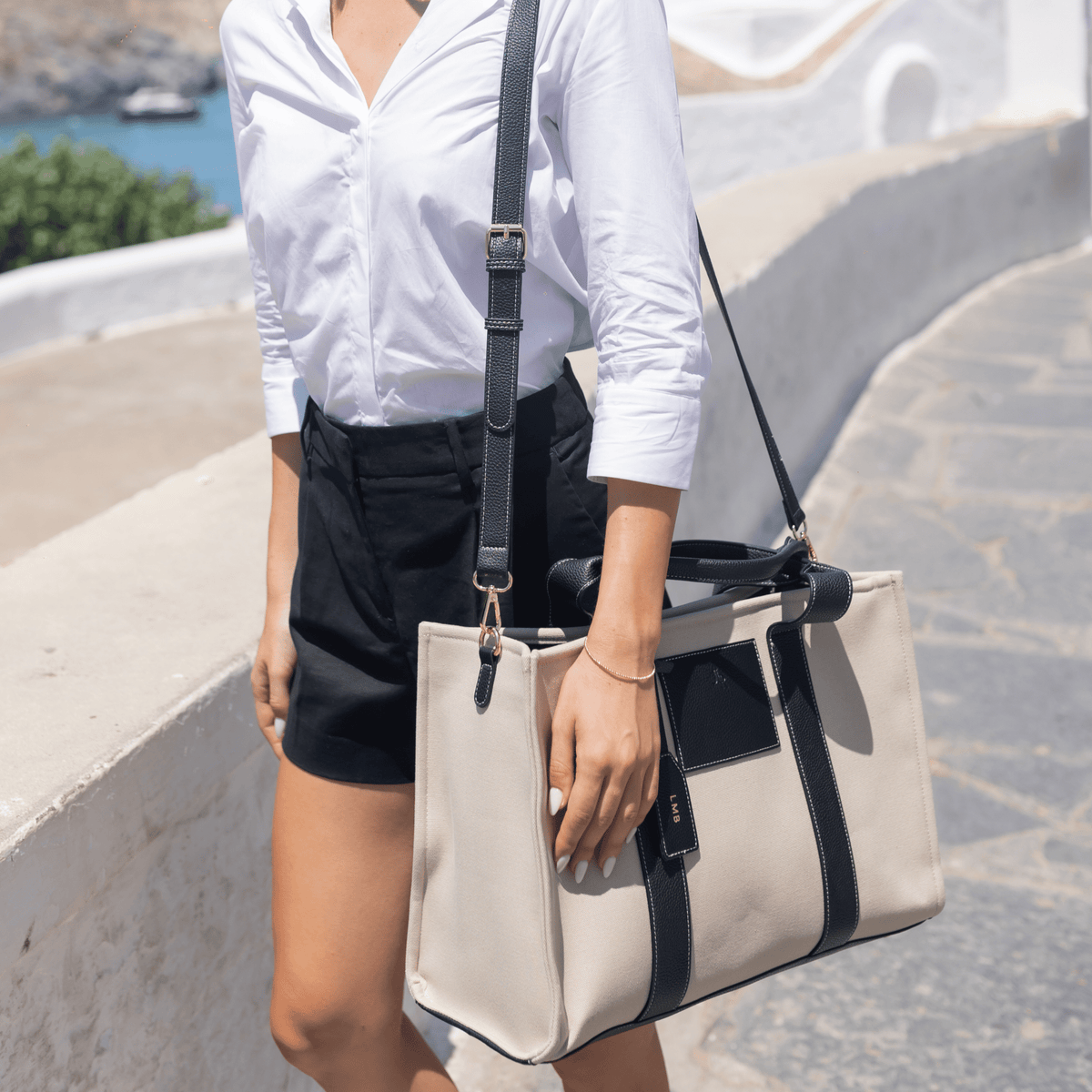 Porto Maxi Luxe Vegan Leather And Canvas Tote Bag - Black - JLR London