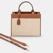 Capri Maxi Tan Luxe Vegan Leather and Raffia Tote Bag - Tan - JLR London