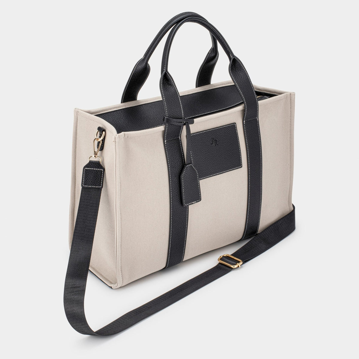 Porto Maxi Luxe Vegan Leather And Canvas Tote Bag - Black - JLR London