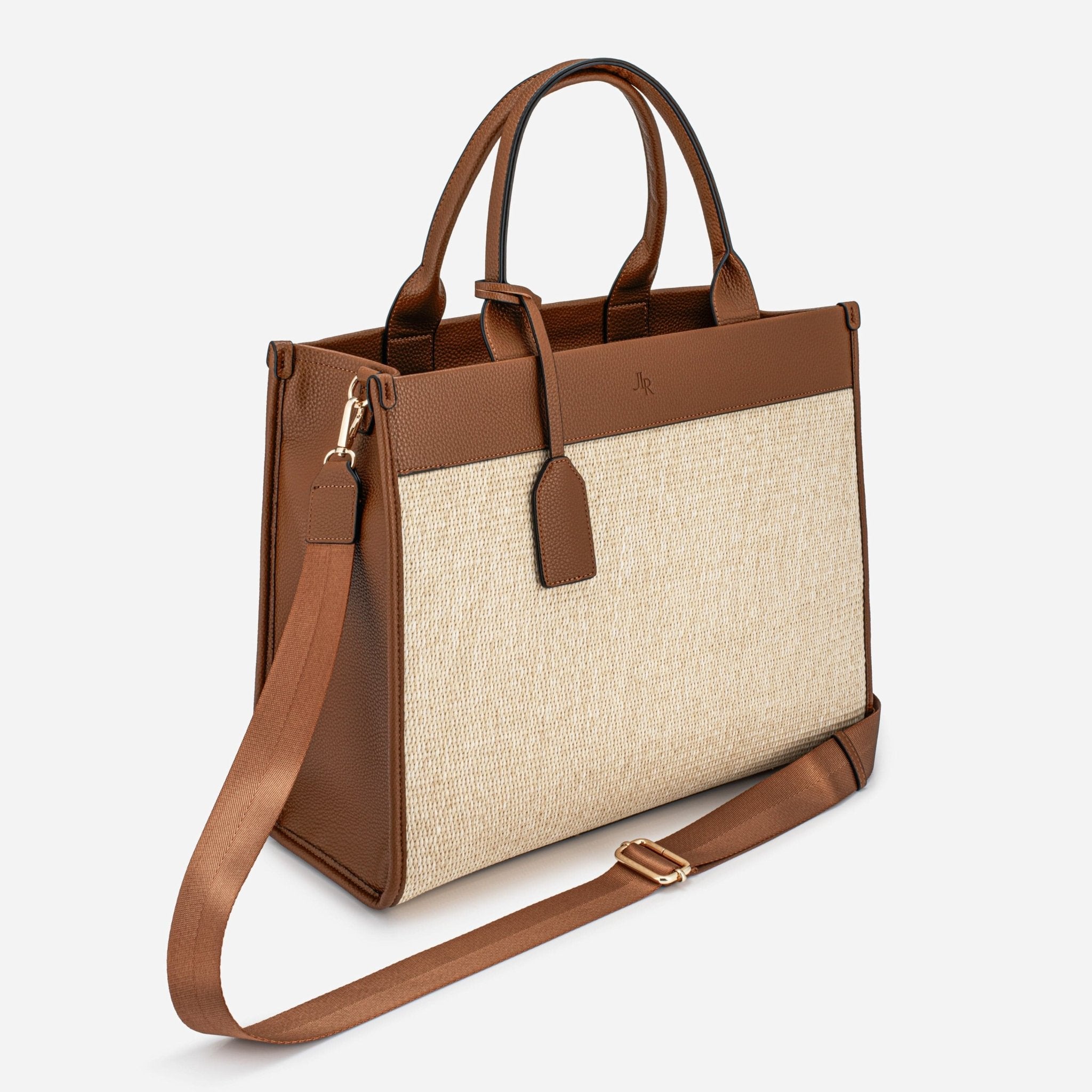 Capri Maxi Tan Luxe Vegan Leather and Raffia Tote Bag - Tan - JLR London