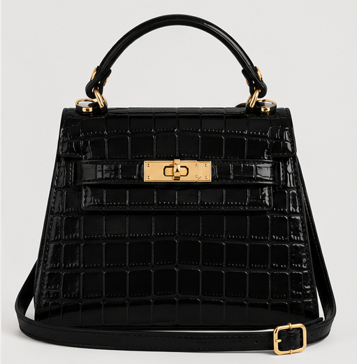 The Elena Top Handle Tote - Black Croc Leather