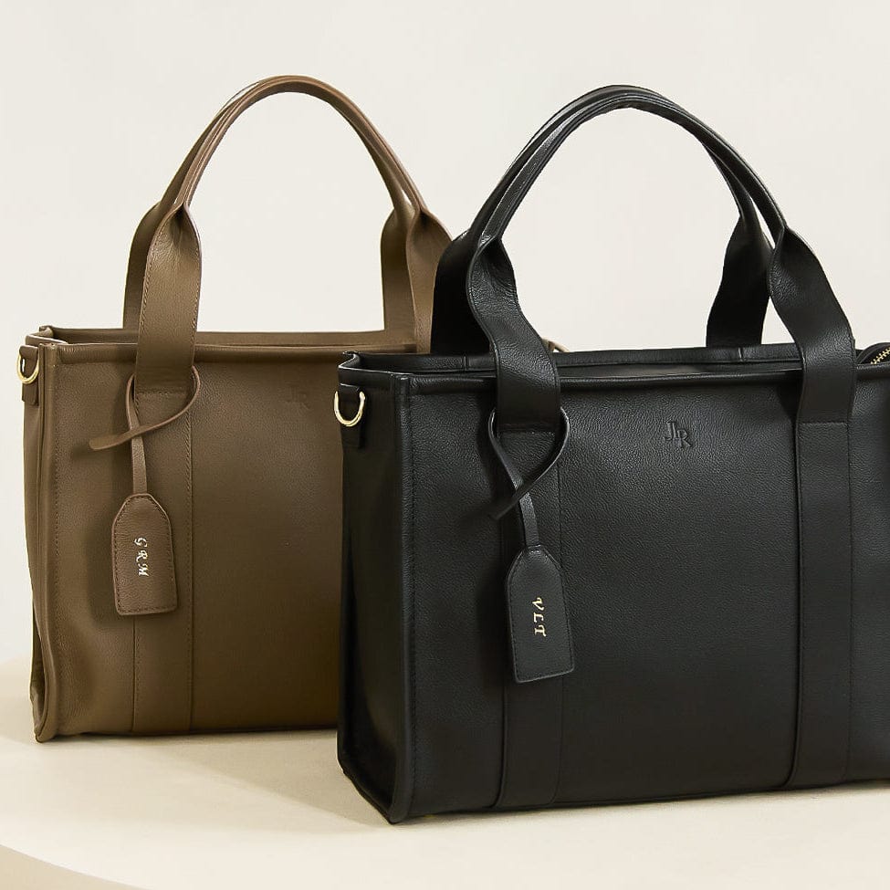 Medium Taylor Luxe Leather Tote Bag - Chocolate Brown - JLR London