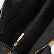 Capri Midi Black Luxe Vegan Leather And Raffia Tote Bag - Black - JLR London