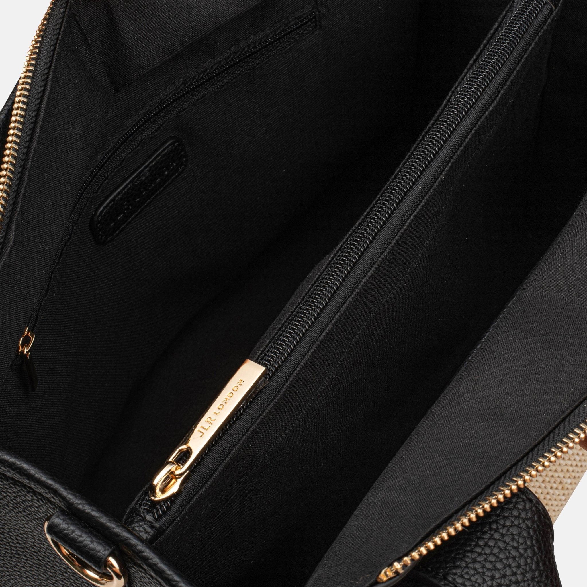 Capri Midi Black Luxe Vegan Leather And Raffia Tote Bag - Black - JLR London