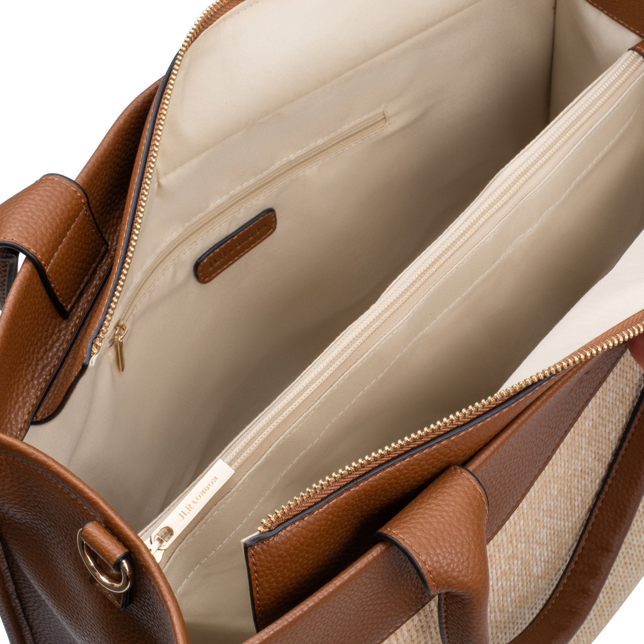 Capri Maxi Tan Luxe Vegan Leather and Raffia Tote Bag - Tan - JLR London