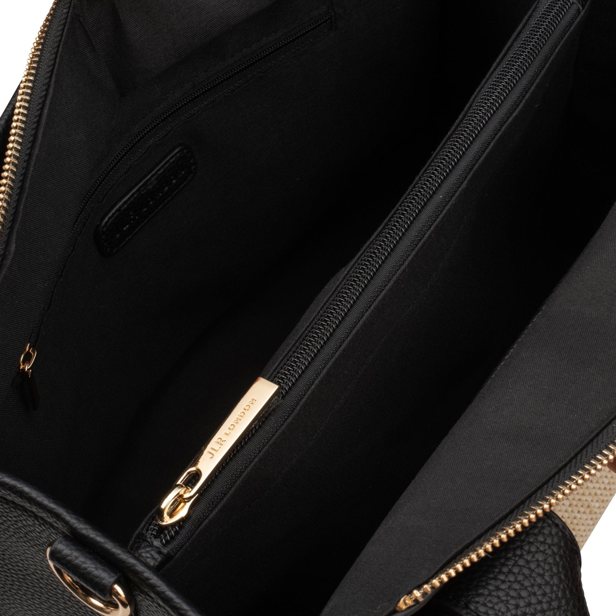 Capri Midi Black Luxe Vegan Leather And Raffia Tote Bag - Black - JLR London