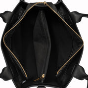 Capri Midi Black Luxe Vegan Leather And Raffia Tote Bag - Black - JLR London