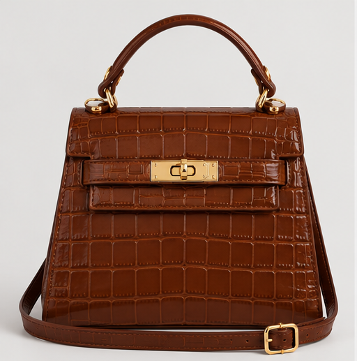 The Elena Top Handle Tote - Brown Croc Leather