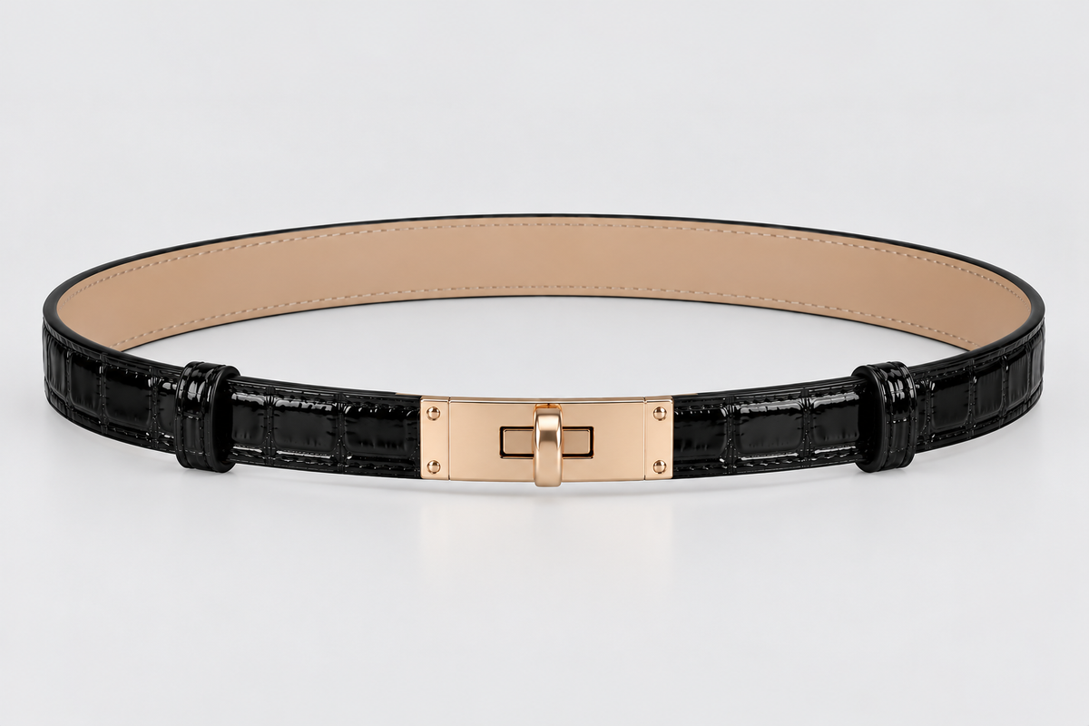 The Roma Classic Belt- Black Croc Leather