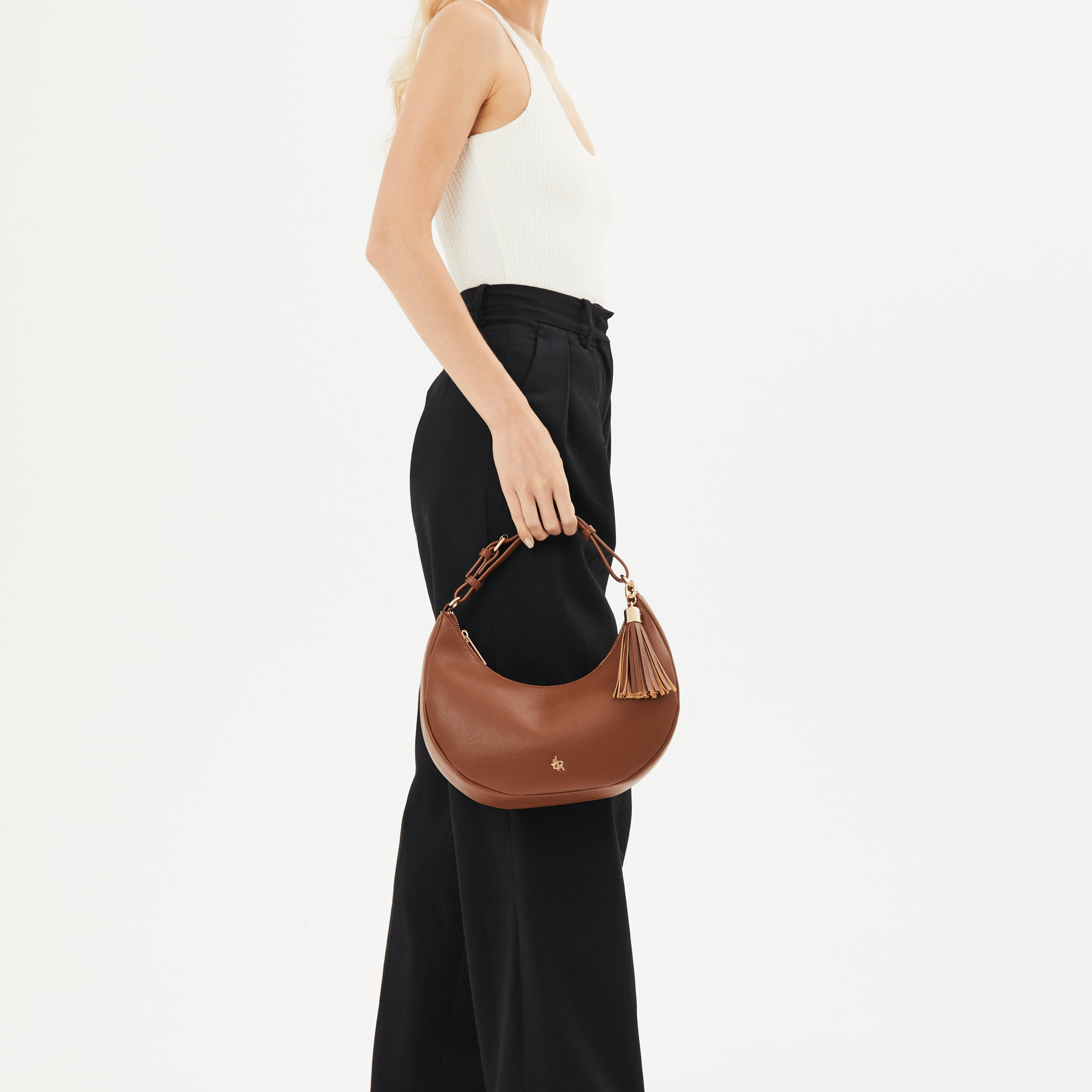 Tan Rudy Midi Half Moon Bag