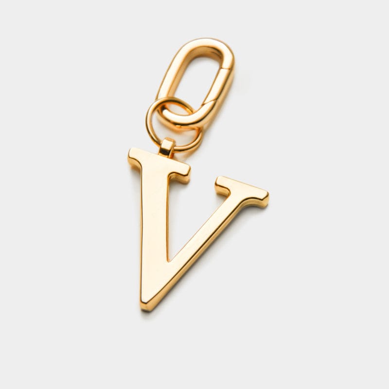 V - Gold Metal Letter Keyring - JLR London