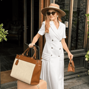 Capri Maxi Tan Luxe Vegan Leather and Raffia Tote Bag - Tan - JLR London
