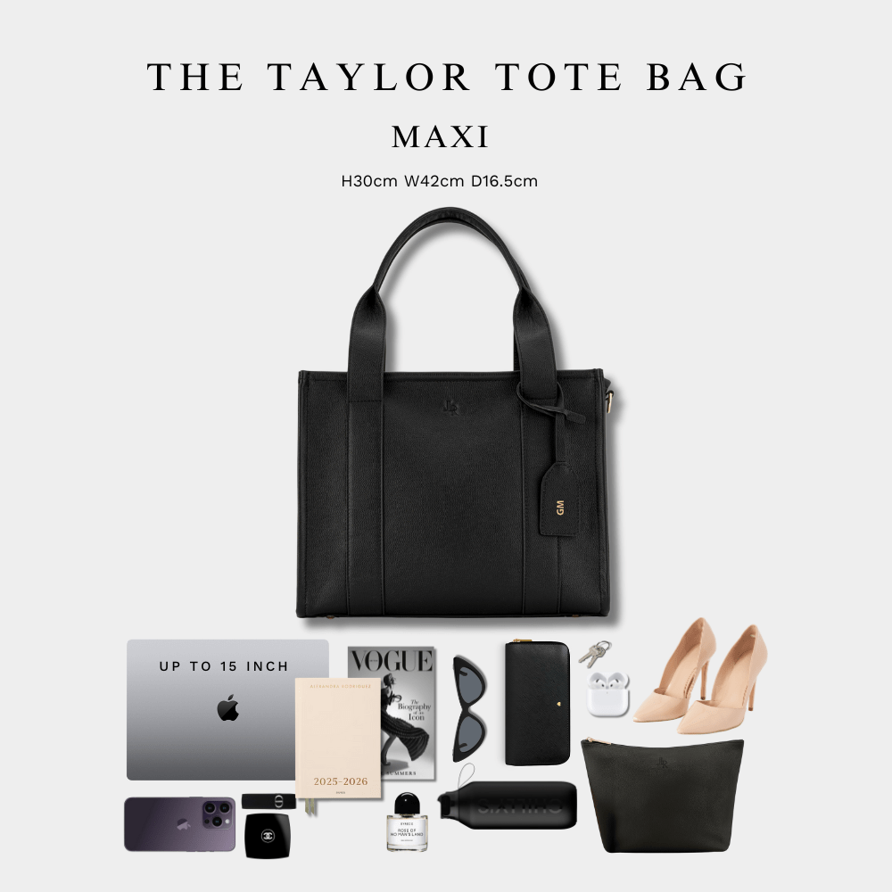 Maxi Taylor Luxe Leather Tote Bag - Black - JLR London