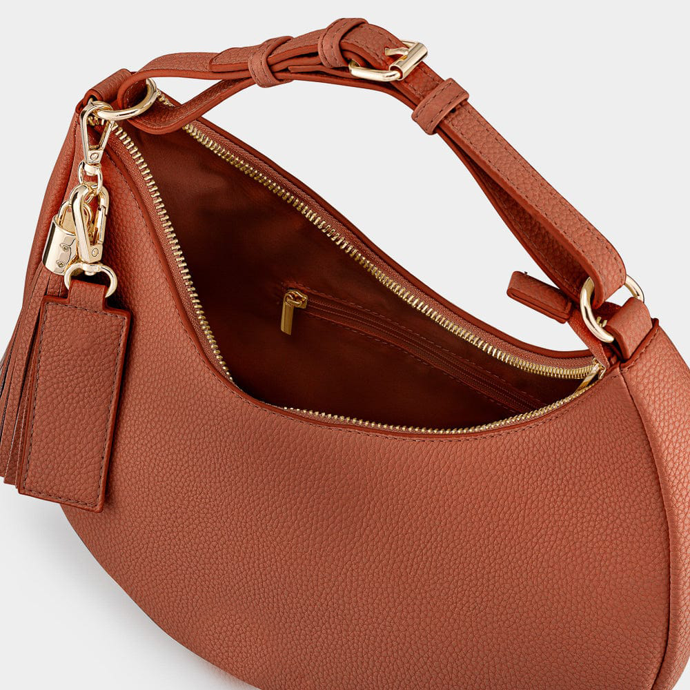 Tan Rudy Midi Half Moon Bag