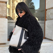 Porto Maxi Luxe Vegan Leather And Canvas Tote Bag - Black - JLR London