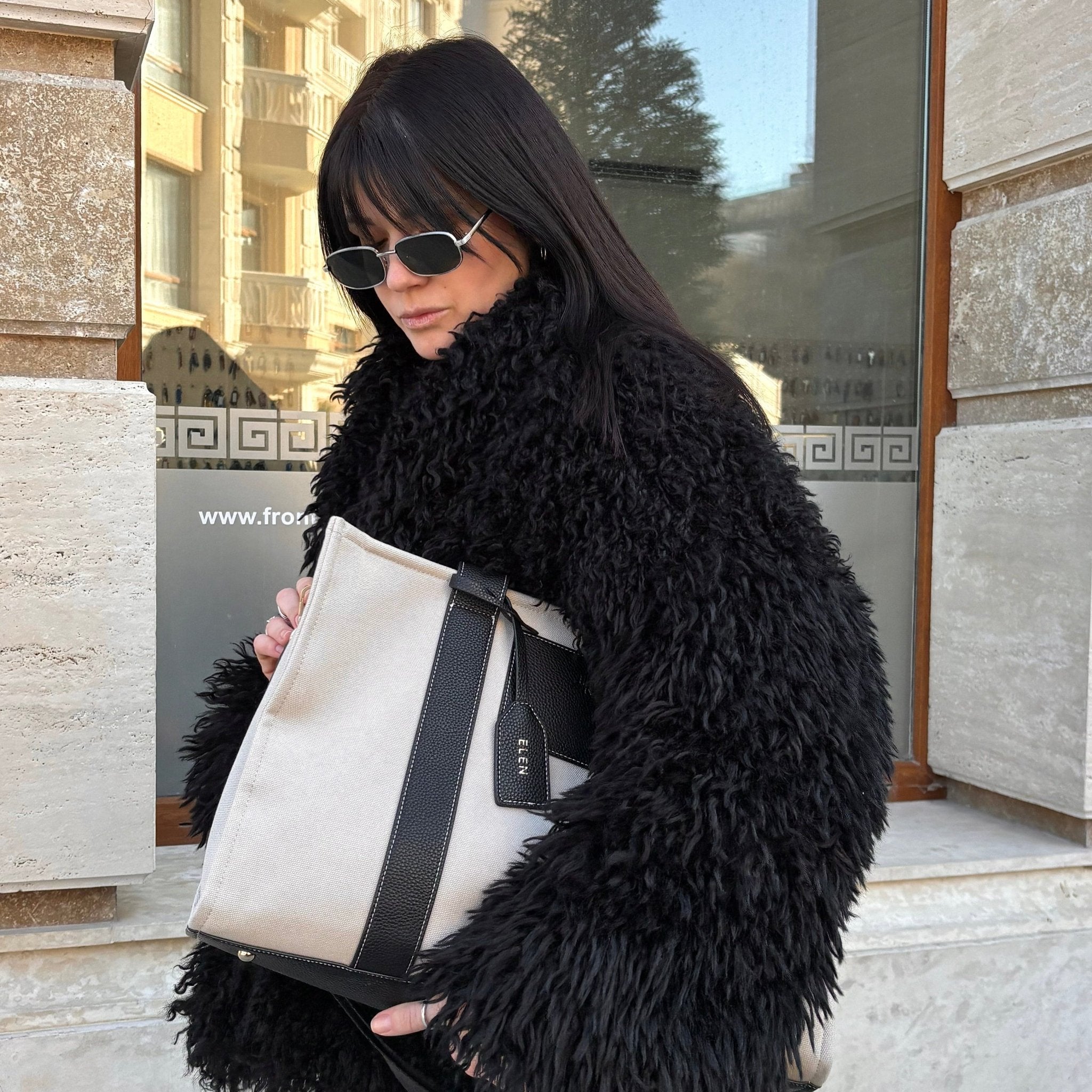 Porto Maxi Luxe Vegan Leather And Canvas Tote Bag - Black - JLR London