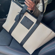 Santorini Maxi Tan Luxe Vegan Leather And Canvas Tote Bag - Tan - JLR London