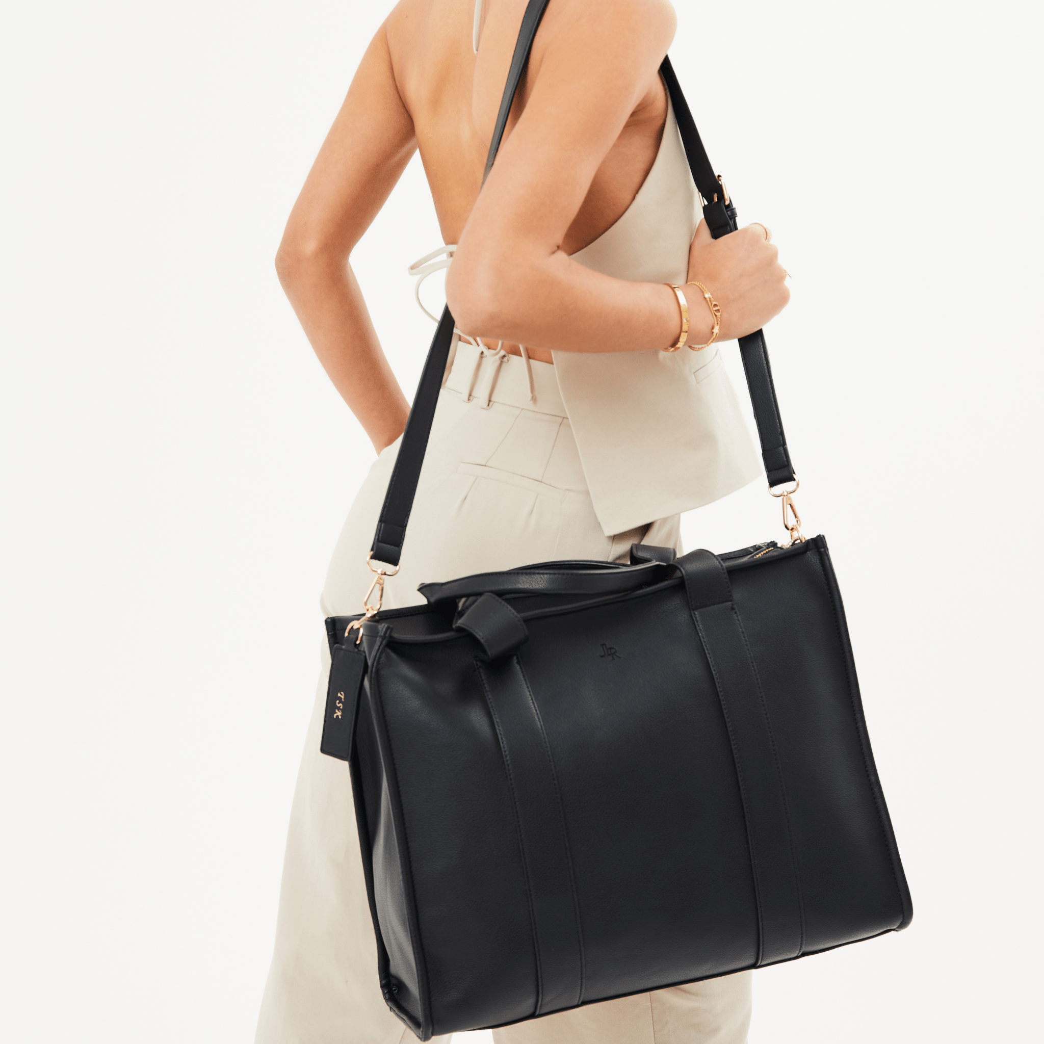 Maxi Taylor Luxe Leather Tote Bag - Black - JLR London