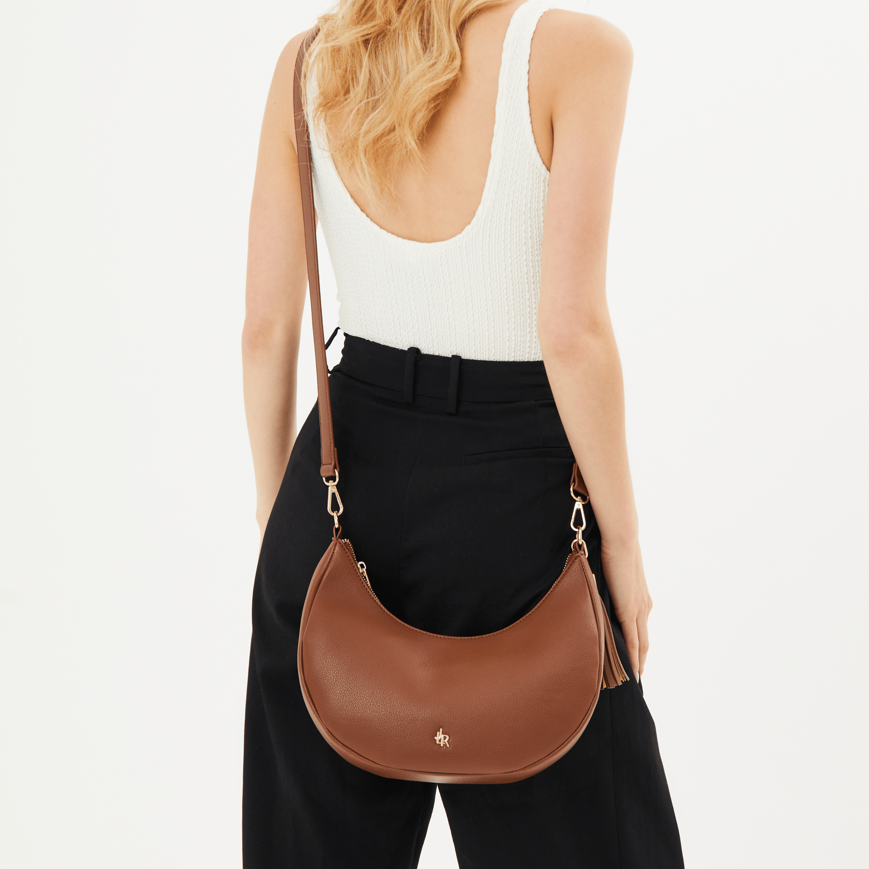 Tan Rudy Midi Half Moon Bag