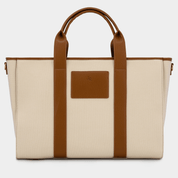 Santorini Maxi Tan Luxe Vegan Leather And Canvas Tote Bag - Tan - JLR London