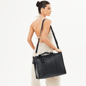 Maxi Taylor Luxe Leather Tote Bag - Black - JLR London