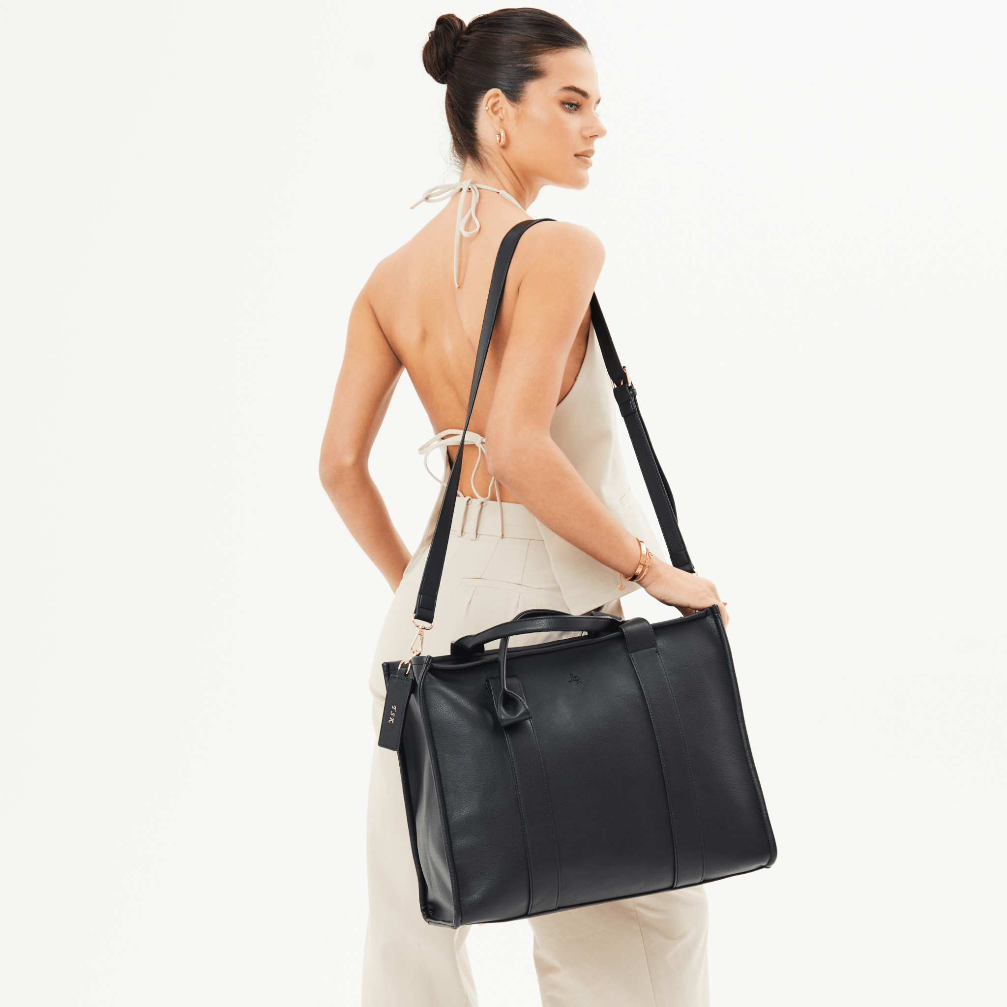 Maxi Taylor Luxe Leather Tote Bag - Black - JLR London