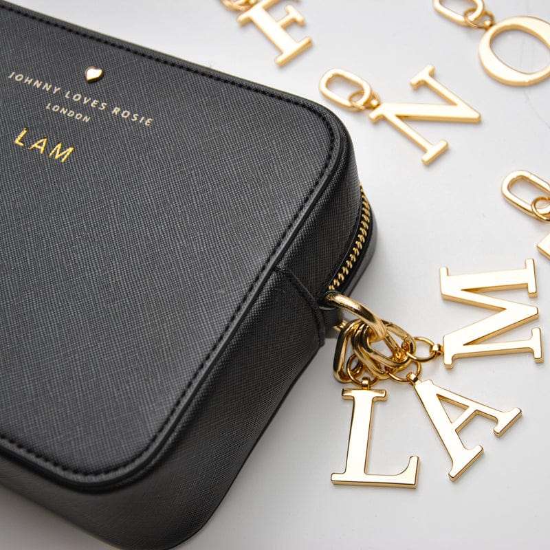 F - Gold Metal Letter Keyring - JLR London