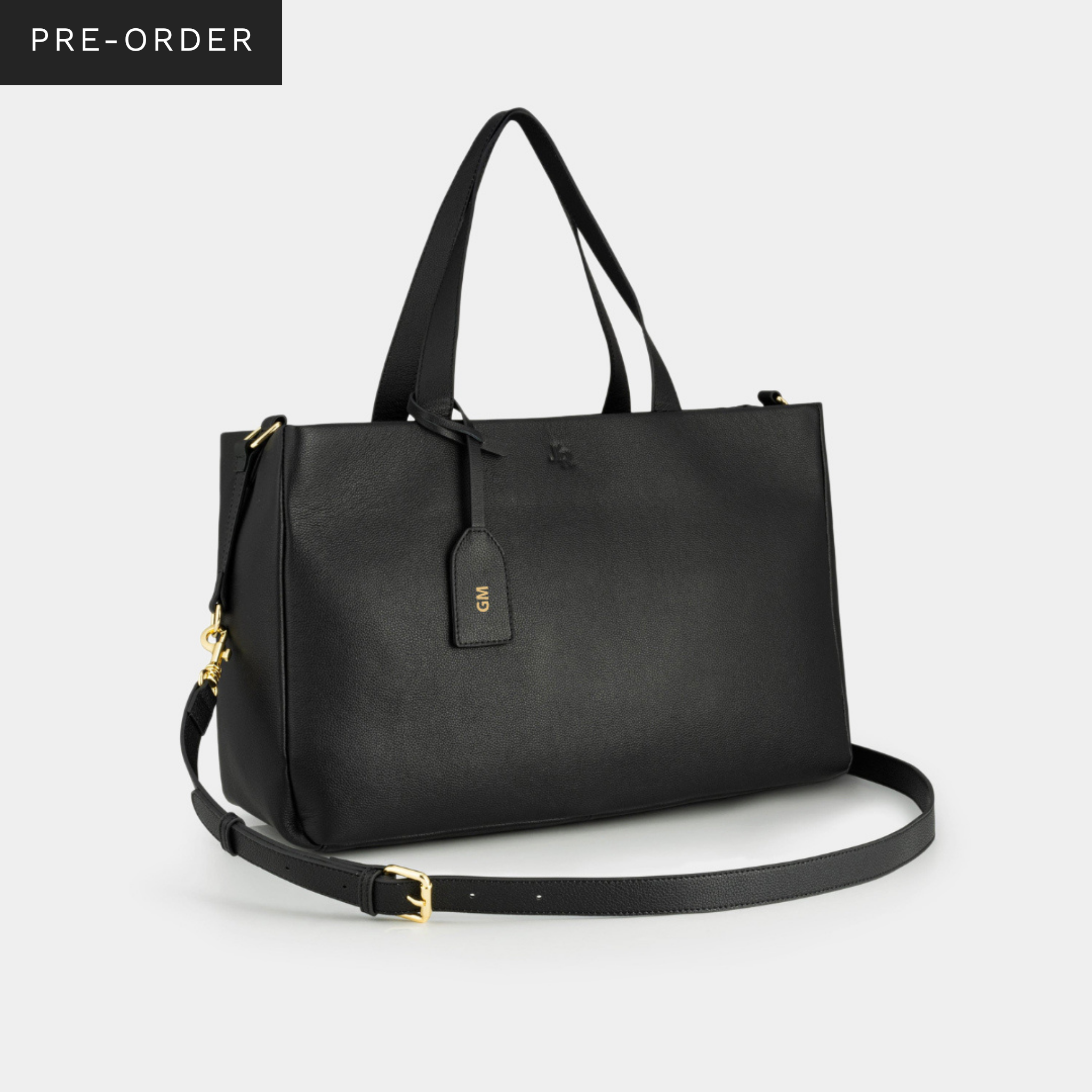 Stella large luxe leather tote bag Black