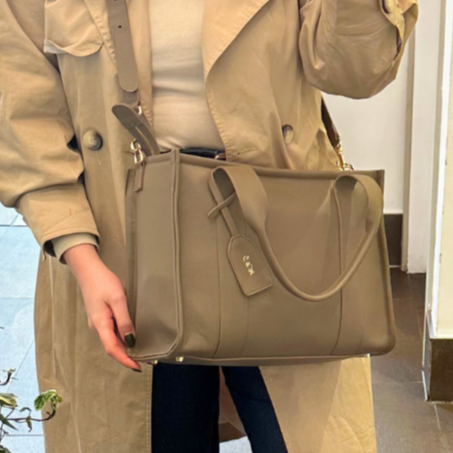 Medium Taylor luxe leather tote bag - Chocolate brown