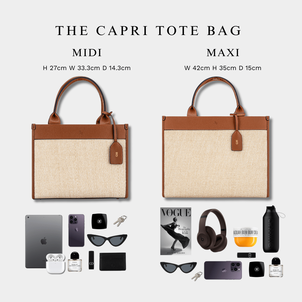 Capri Midi luxe vegan leather and raffia tote bag