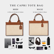 Capri Midi luxe vegan leather and raffia tote bag