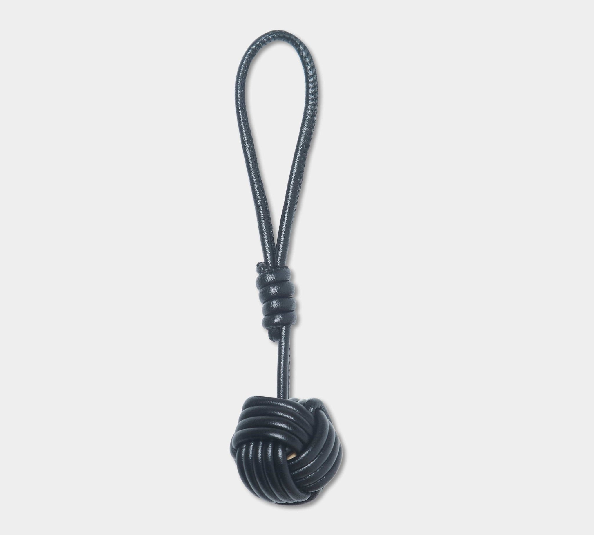 Black Luxury Rope Tie Leather Keyring - JLR London
