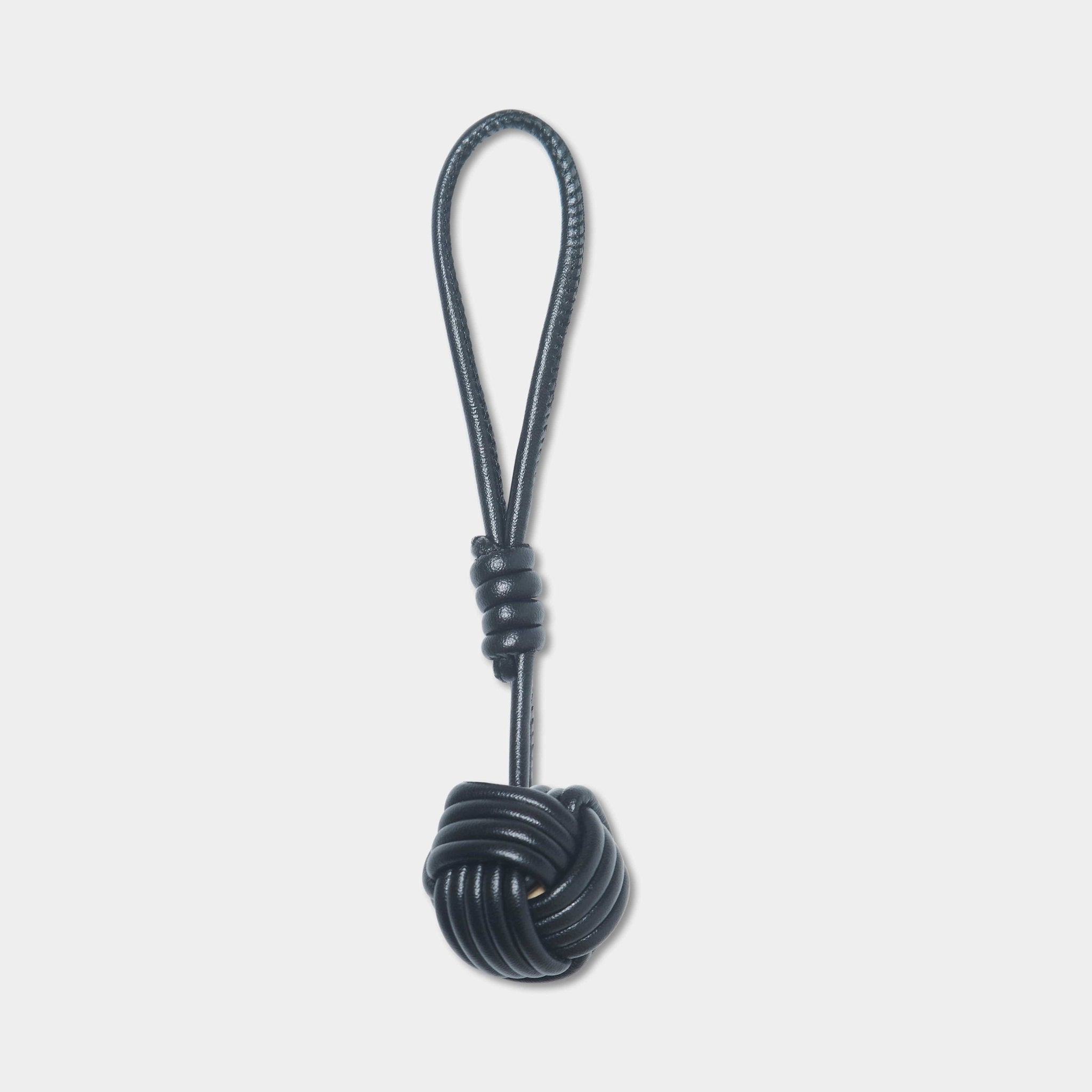 Black Luxury Rope Tie Leather Keyring - JLR London