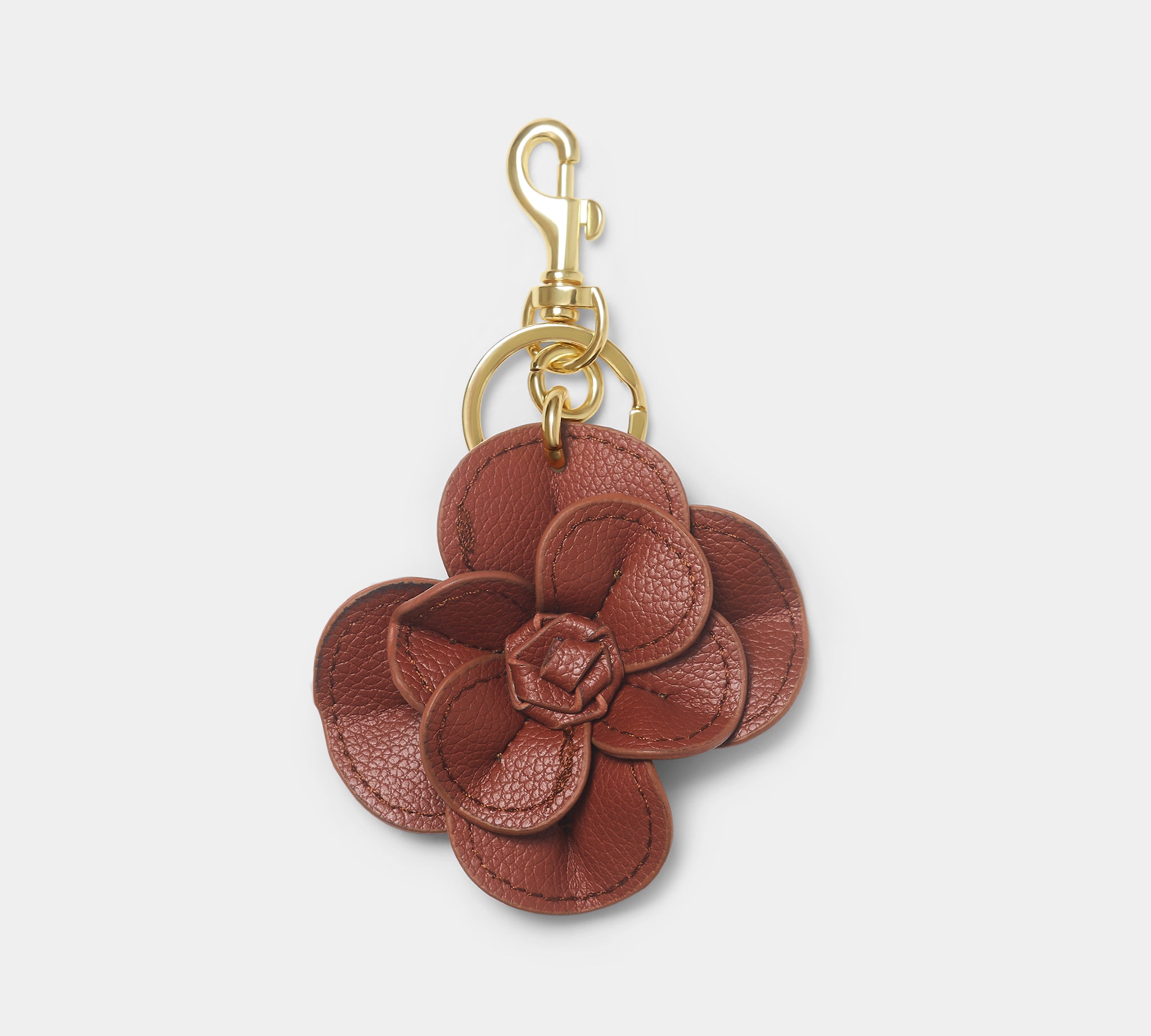 Brown Luxury Leather flower Keyring - JLR London