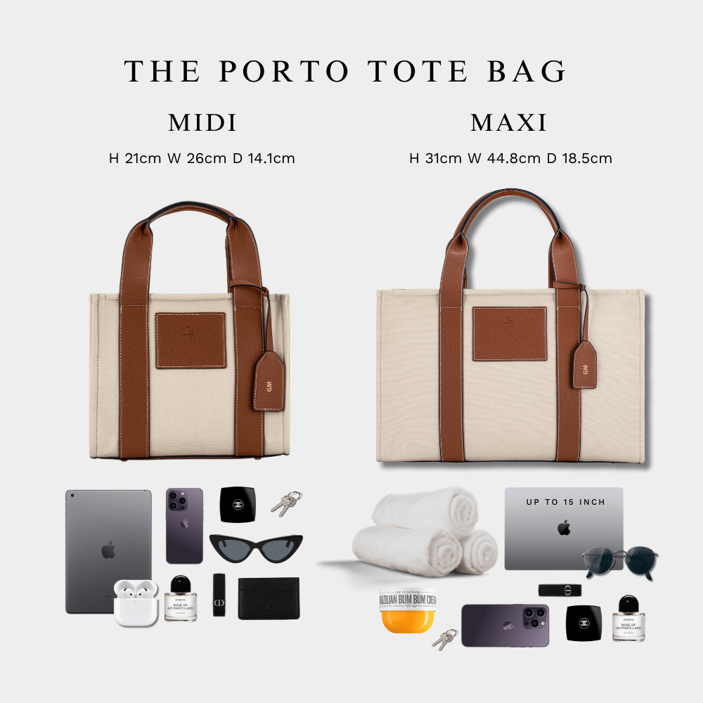 Porto Maxi Black luxe vegan leather and canvas tote bag