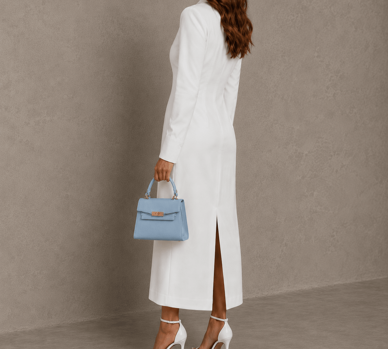 Elena Top Handle Luxe Leather Tote Bag - Powder Blue - JLR London