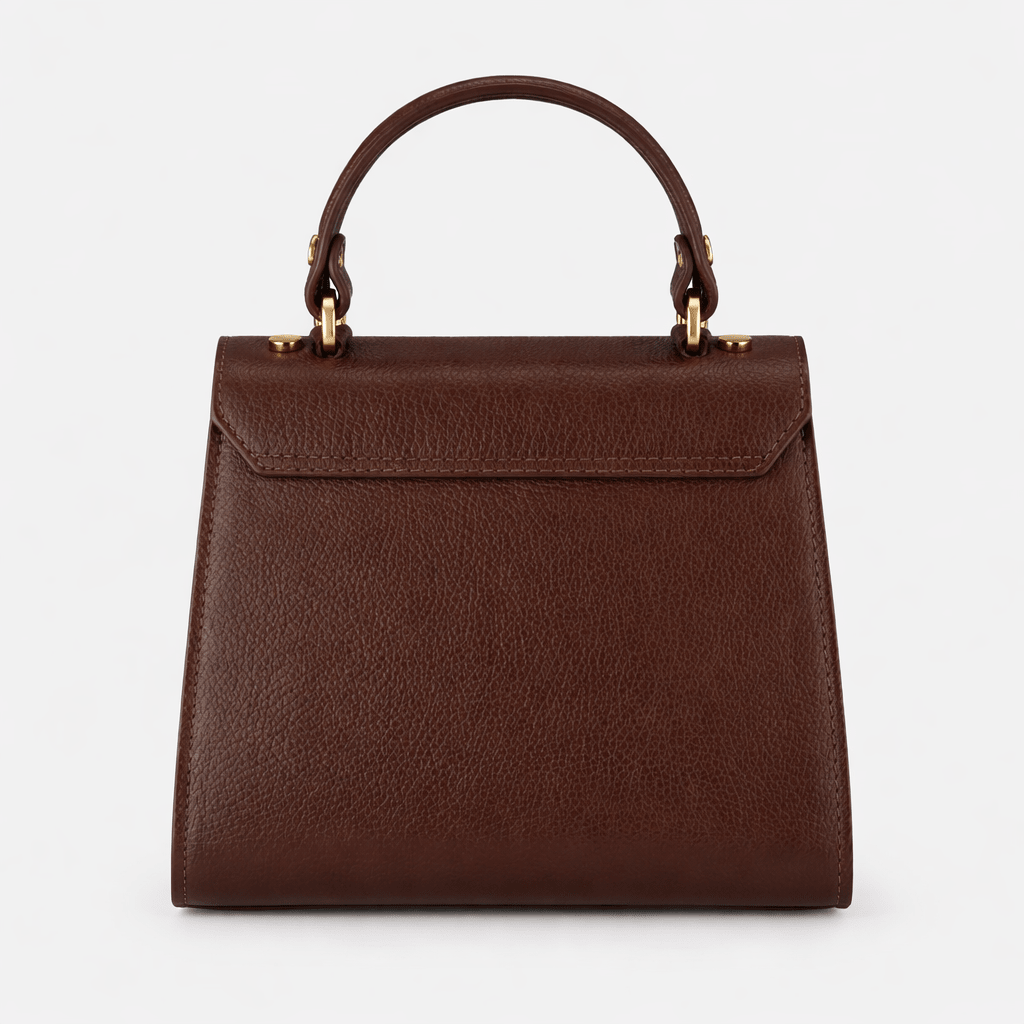 Elena Top Handle Luxe Leather Tote Bag - Dark Brown - JLR London