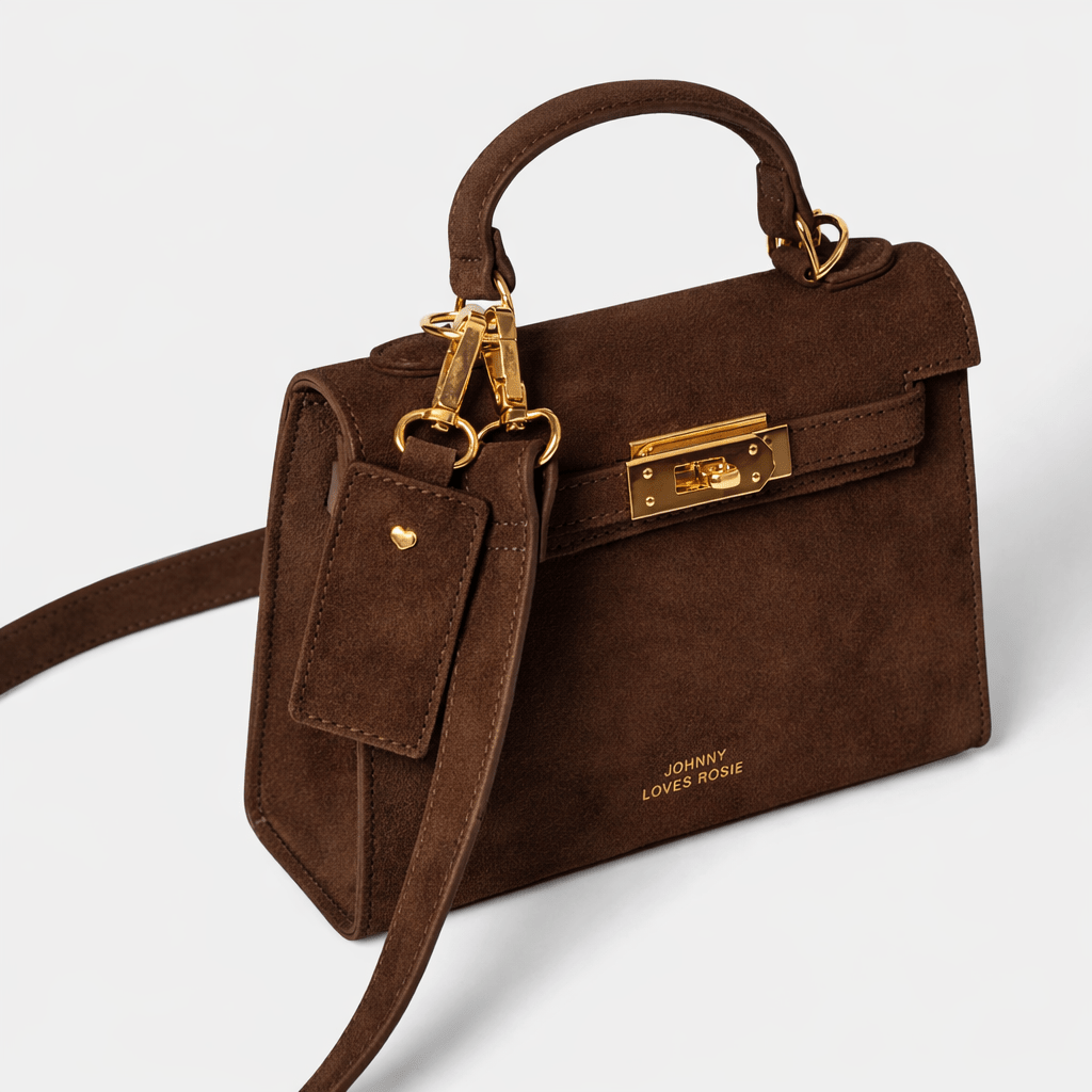 Willow Top Handle Tote Bag Brown Suede - Johnny Loves Rosie *Pre - order* - JLR London
